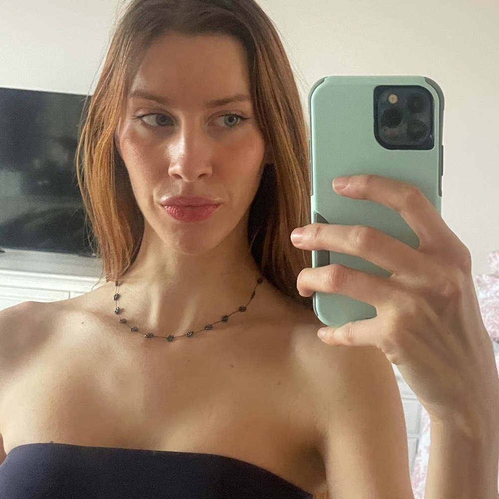 Navy Floral Beaded Necklace